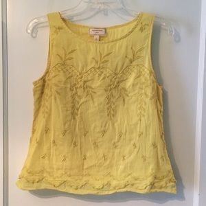 Anthropologie Yellow Embroidered Tank